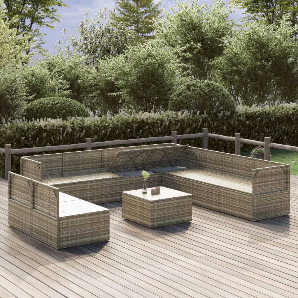 vidaXL 10-tlg. Garten-Lounge-Set mit Kissen Grau Poly Rattan