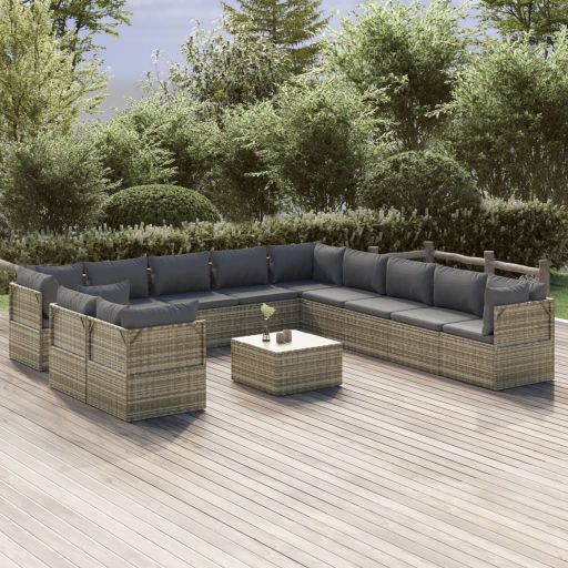 vidaXL 10-tlg. Garten-Lounge-Set mit Kissen Grau Poly Rattan