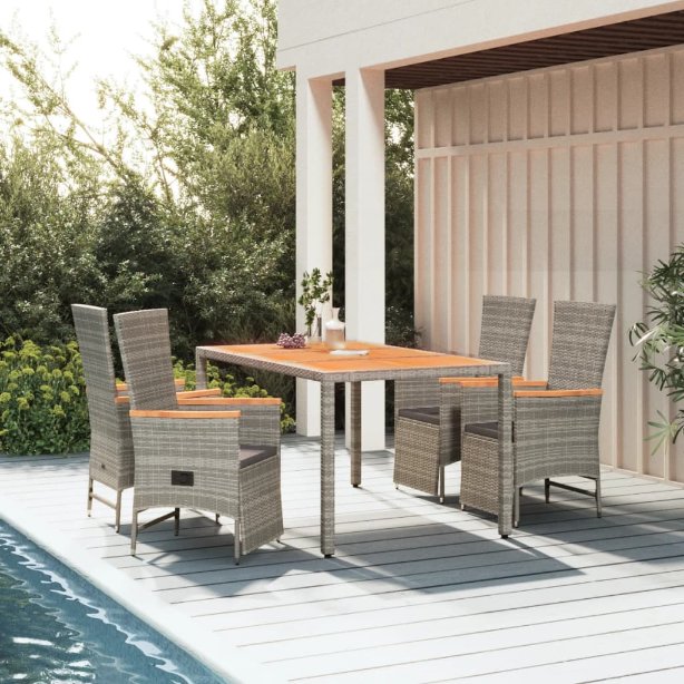 3-tlg. Garten-Essgruppe mit Kissen Grau Poly Rattan
