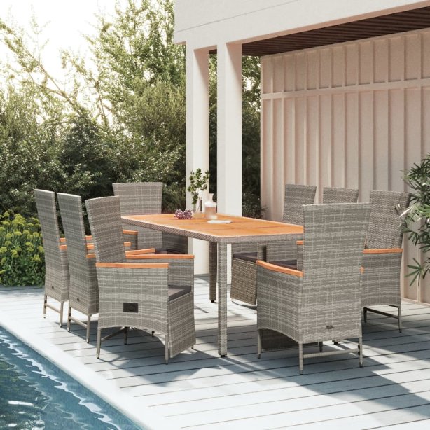 3-tlg. Garten-Essgruppe mit Kissen Grau Poly Rattan
