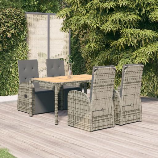 3-tlg. Garten-Essgruppe mit Kissen Grau Poly Rattan