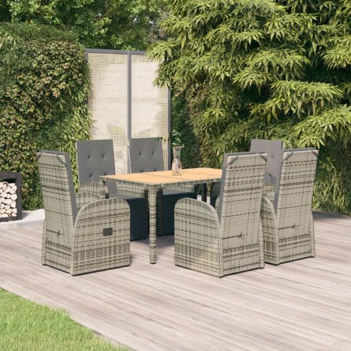 3-tlg. Garten-Essgruppe mit Kissen Grau Poly Rattan