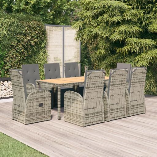 3-tlg. Garten-Essgruppe mit Kissen Grau Poly Rattan