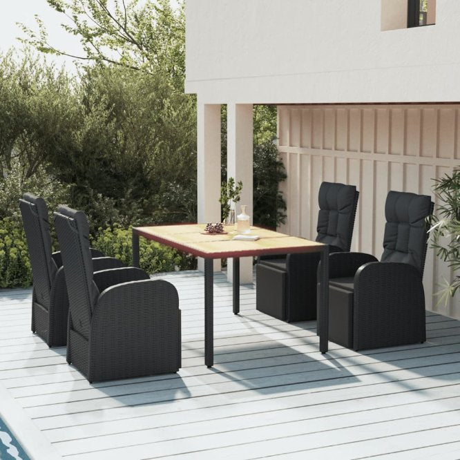 3-tlg. Garten-Essgruppe Schwarz Poly Rattan & Massivholz Akazie