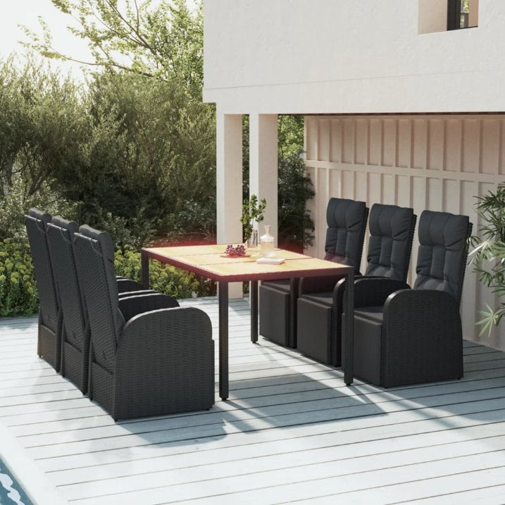 3-tlg. Garten-Essgruppe Schwarz Poly Rattan & Massivholz Akazie