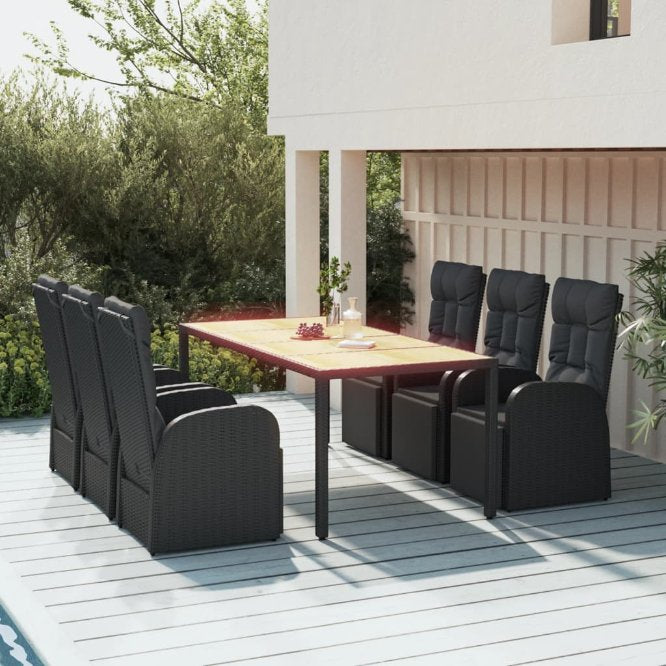 3-tlg. Garten-Essgruppe Schwarz Poly Rattan & Massivholz Akazie