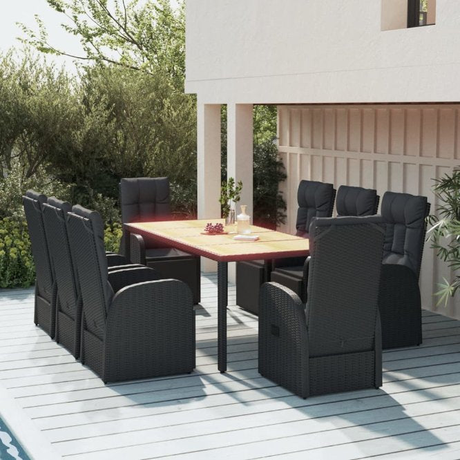 3-tlg. Garten-Essgruppe Schwarz Poly Rattan & Massivholz Akazie