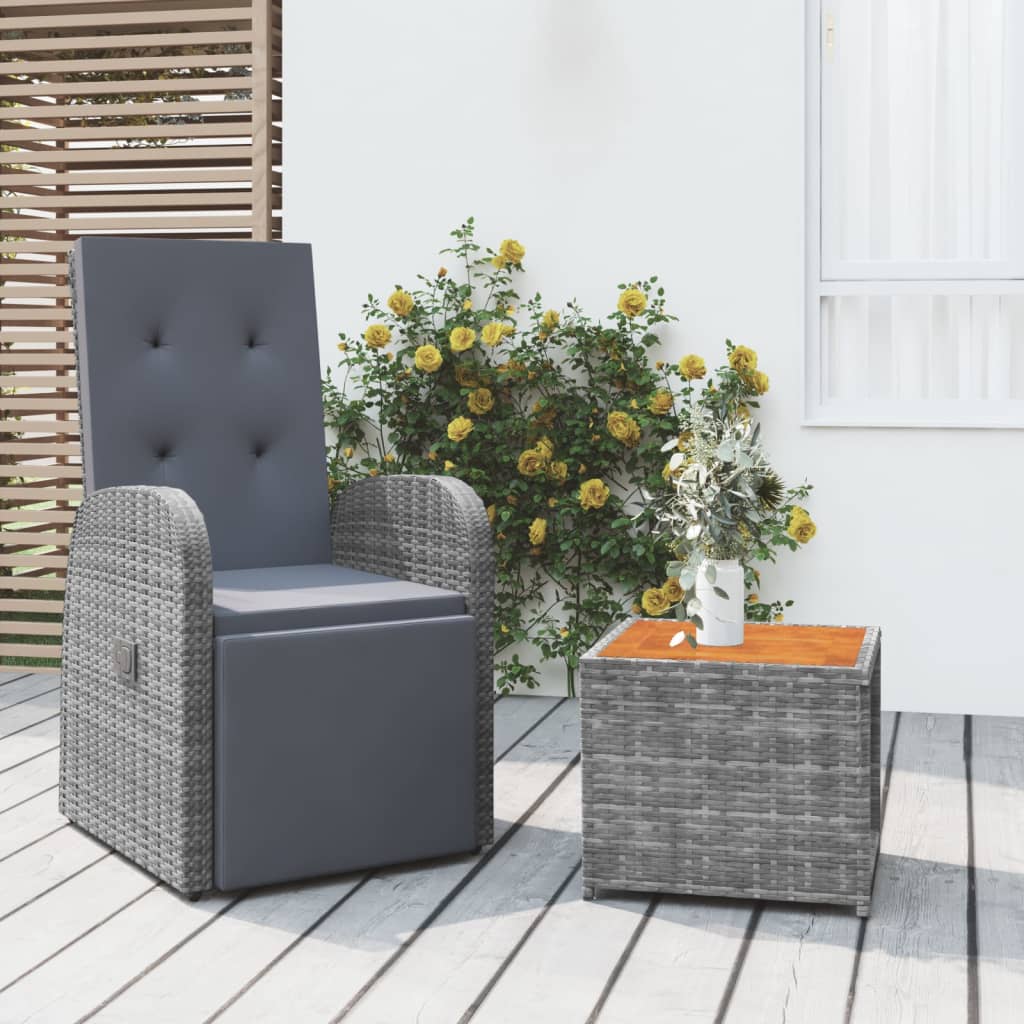 3-tlg. Garten-Lounge-Set Grau Poly Rattan & Massivholz Akazie