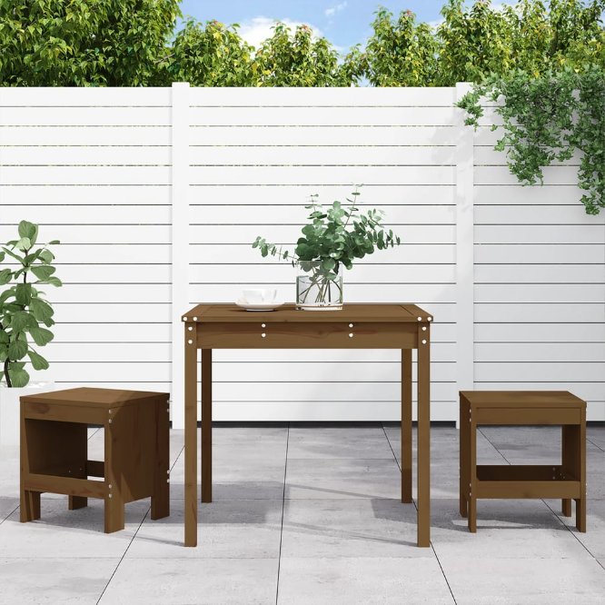 3-tlg. Garten-Bistro-Set Weiß Massivholz Kiefer