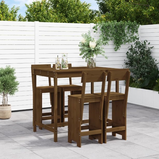 5-tlg. Gartenbar-Set Massivholz Kiefer