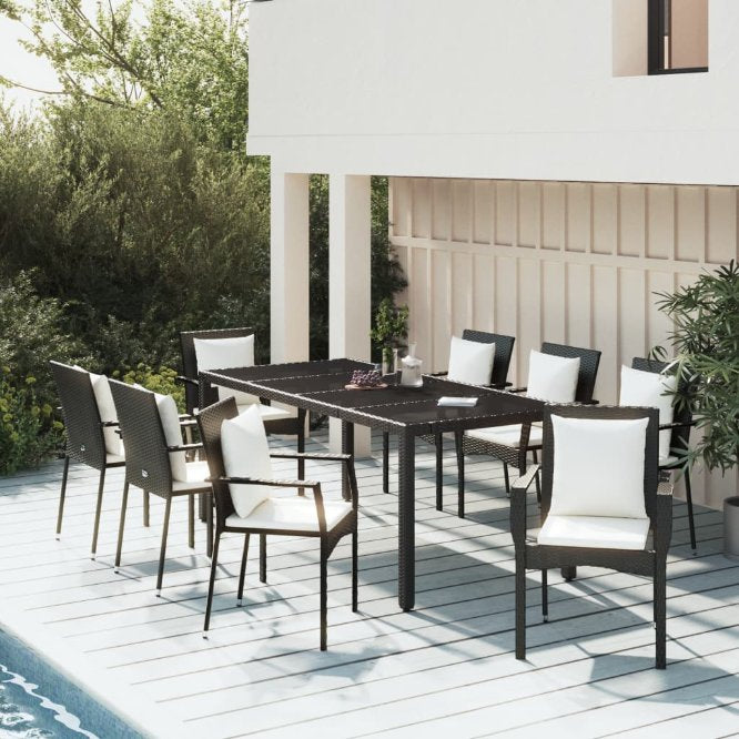 3-tlg. Garten-Essgruppe mit Kissen Schwarz Poly Rattan