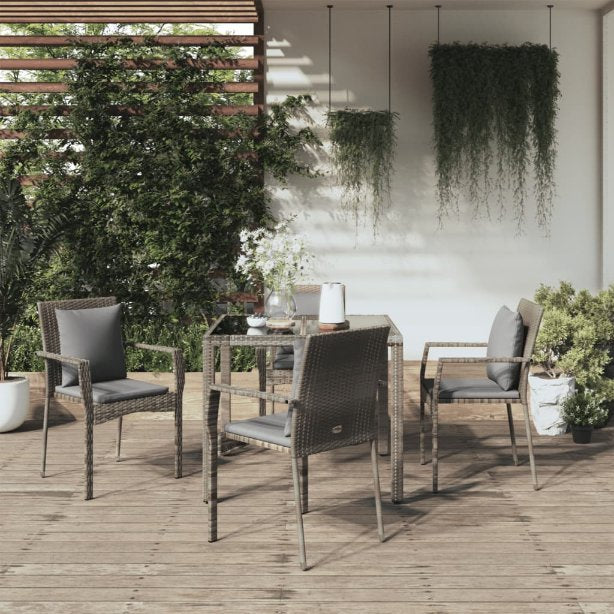 3-tlg. Garten-Essgruppe mit Kissen Schwarz Poly Rattan