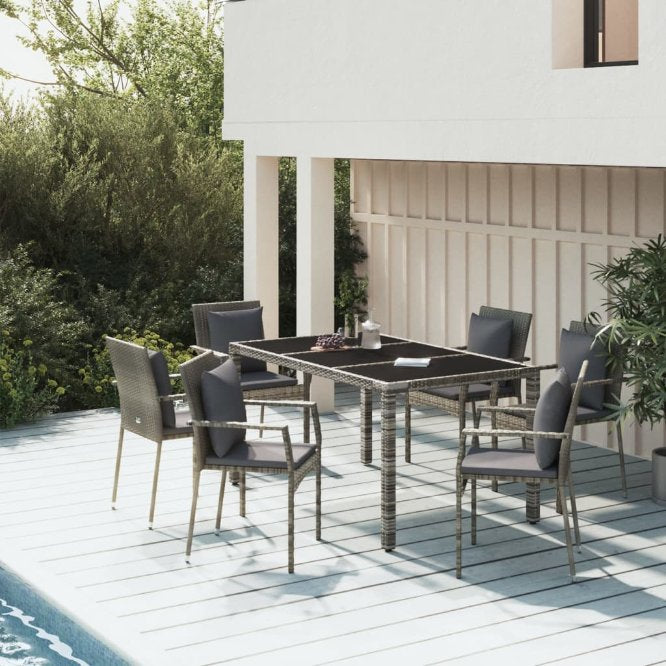 3-tlg. Garten-Essgruppe mit Kissen Schwarz Poly Rattan