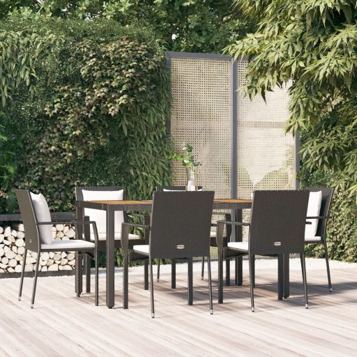3-tlg. Garten-Essgruppe mit Kissen Schwarz Poly Rattan