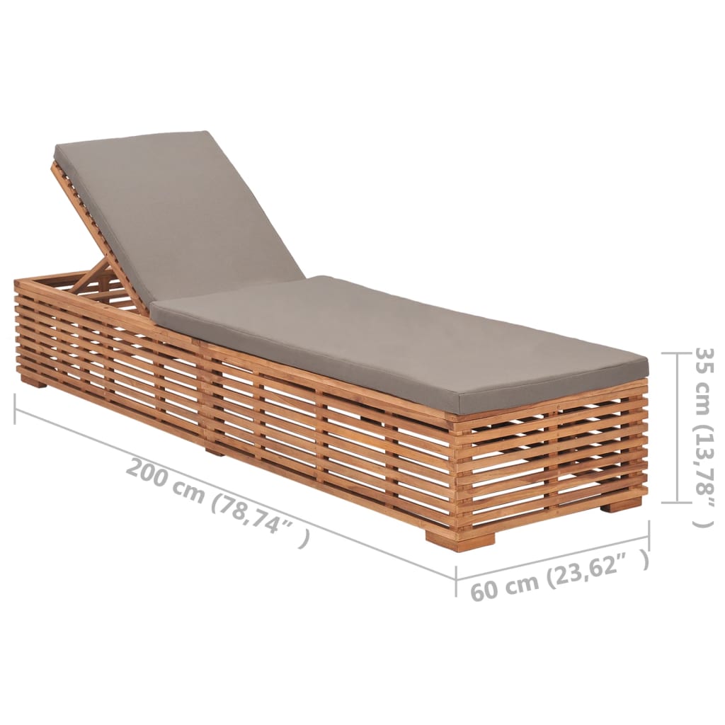 vidaXL Sonnenliege mit Dunkelgrauem Kissen Teak Massivholz