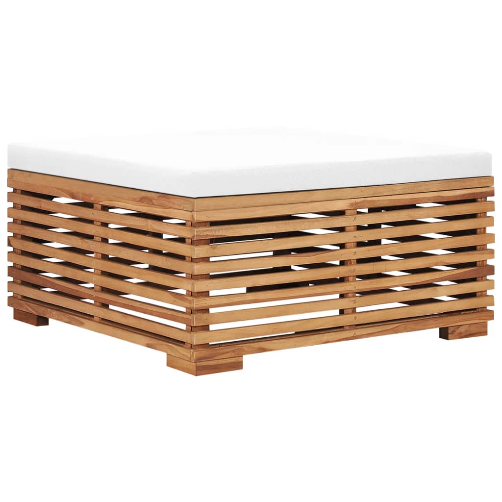 vidaXL Gartentisch und Fußhocker Set mit Creme Kissen Teak Massivholz