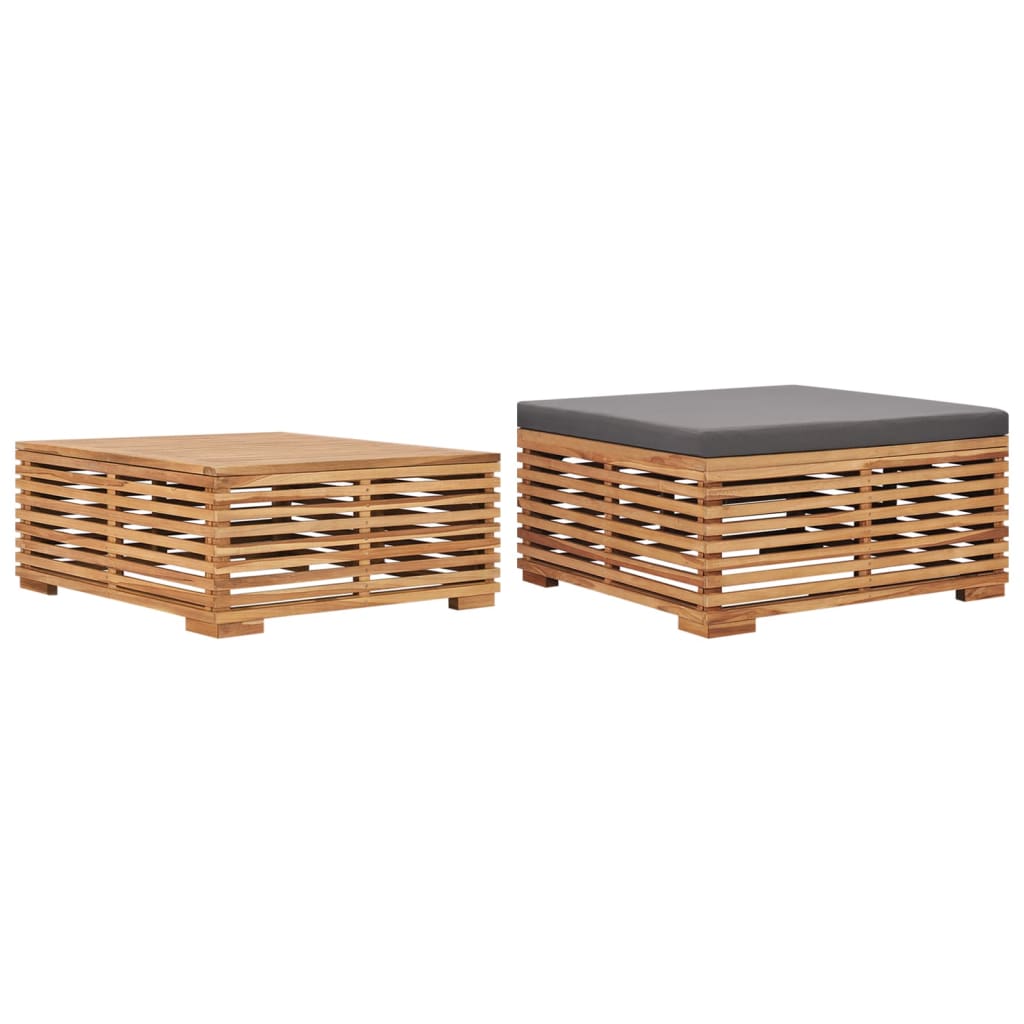 Gartentisch und Fußhocker Set mit Creme Kissen Teak Massivholz