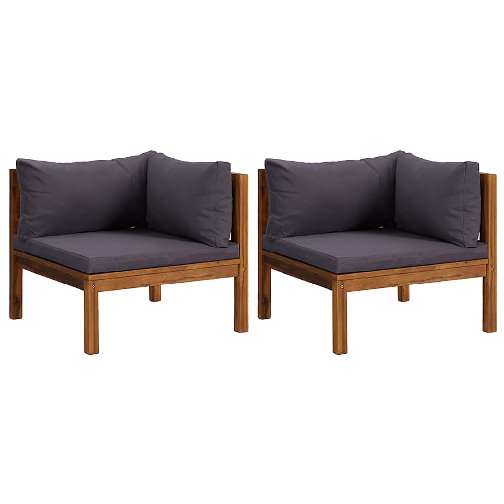vidaXL Ecksofas 2 Stk. mit Dunkelgrauen Kissen Massivholz Teak