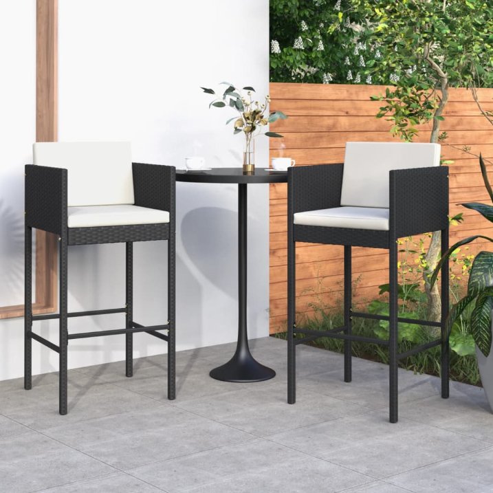 vidaXL Barhocker 2 Stk. mit Kissen Braun Poly Rattan