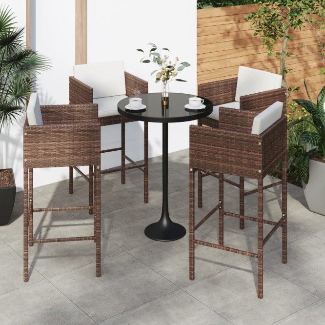 vidaXL Barhocker 2 Stk. mit Kissen Braun Poly Rattan
