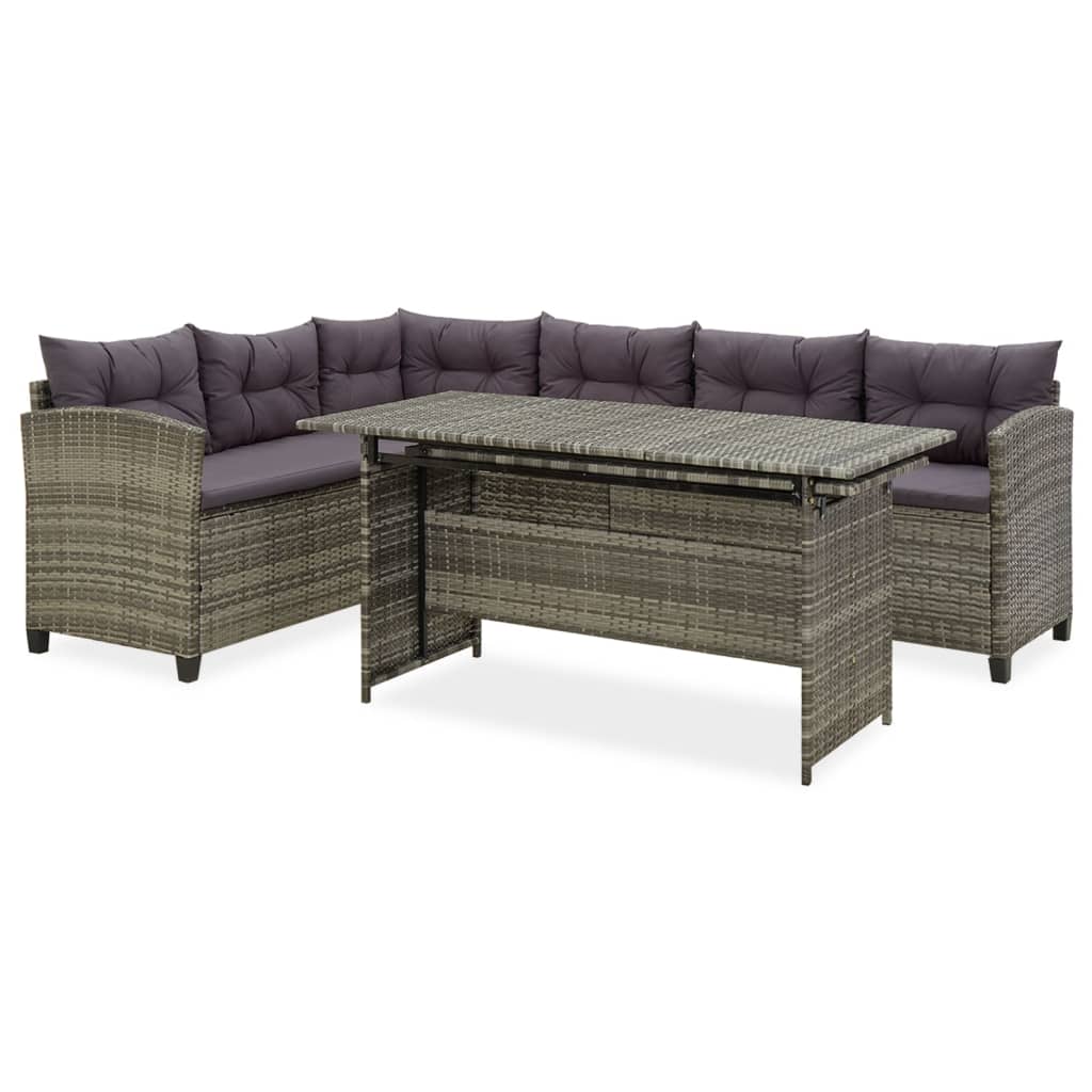 3-tlg. Garten-Lounge-Set mit Kissen Poly Rattan Grau