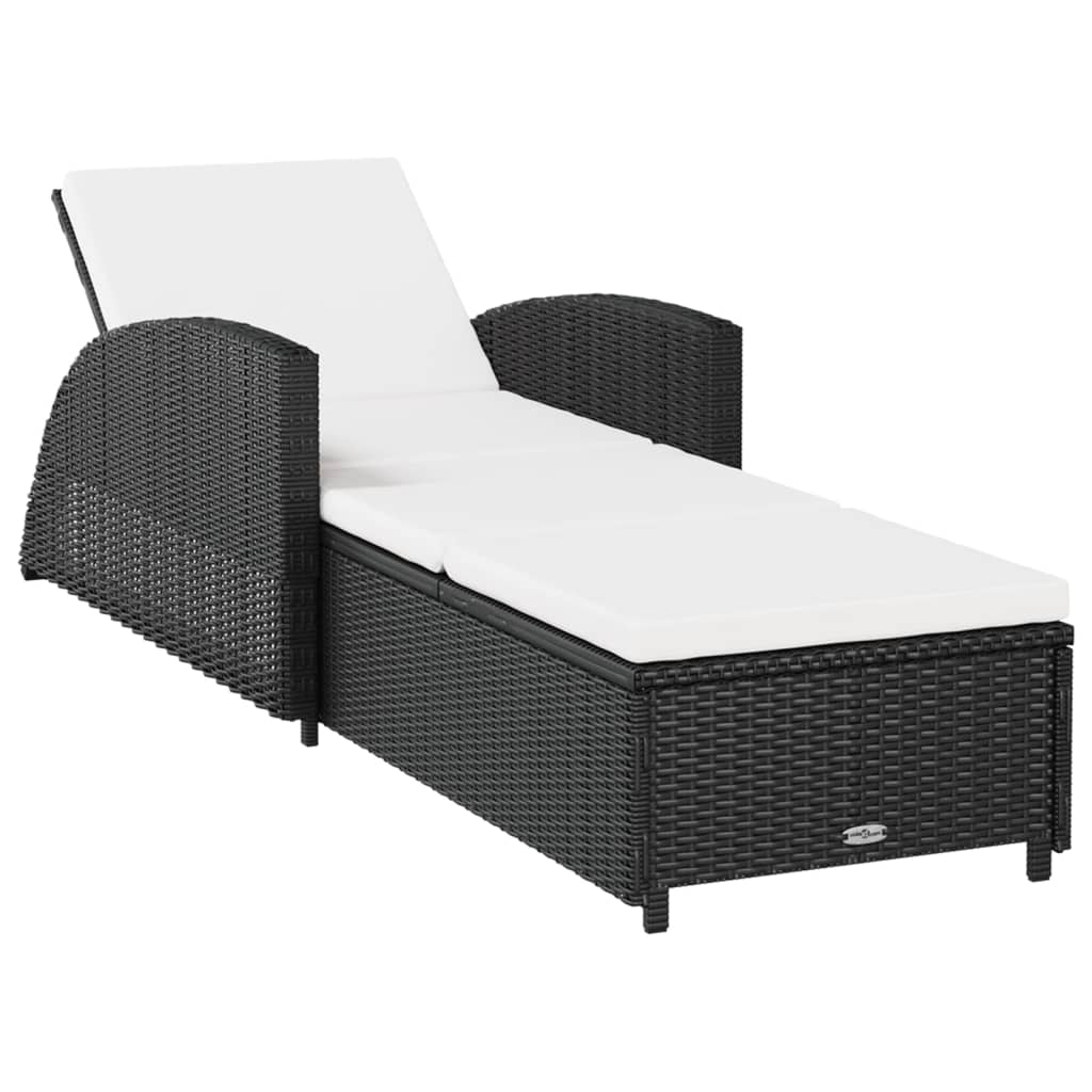 vidaXL Sonnenliege mit Cremeweißer Auflage Poly Rattan Schwarz