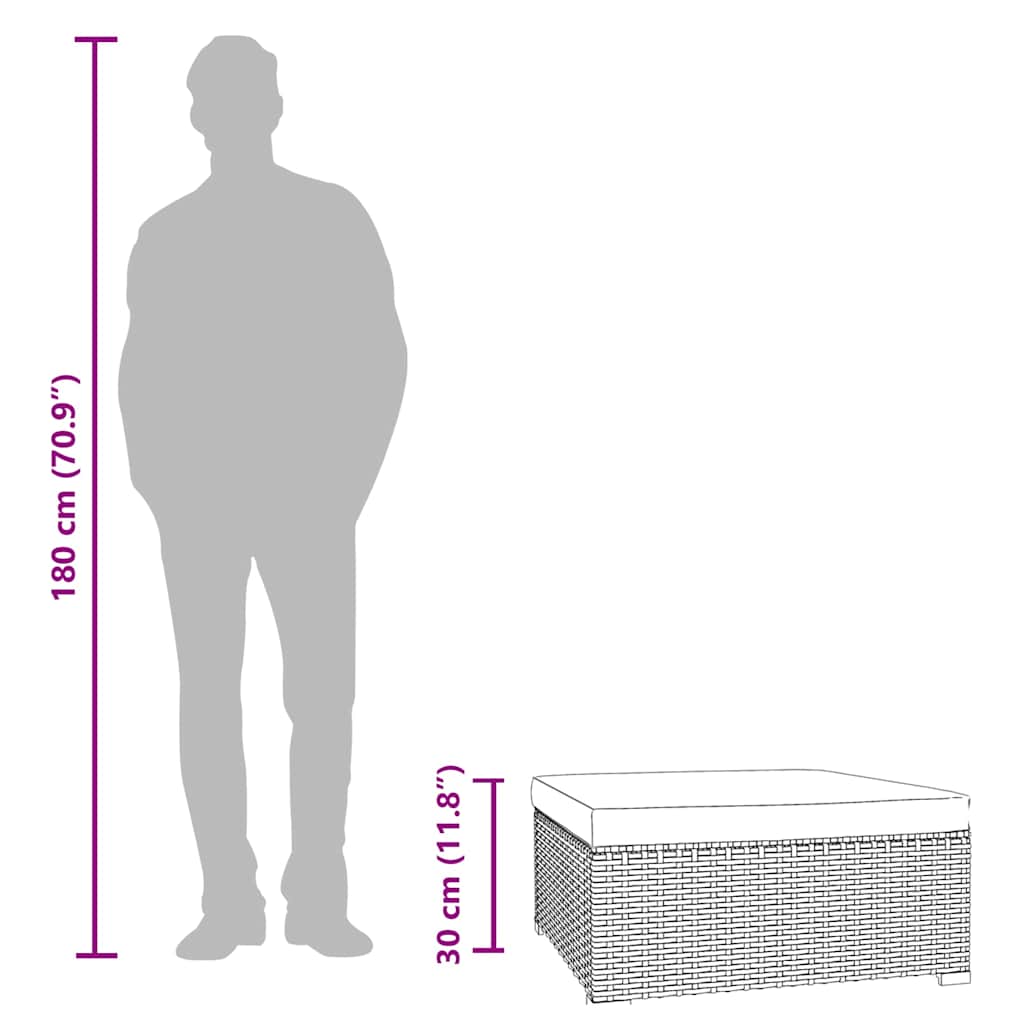 vidaXL Garten-Fußhocker mit Kissen Schwarz 70x70x30 cm Poly Rattan