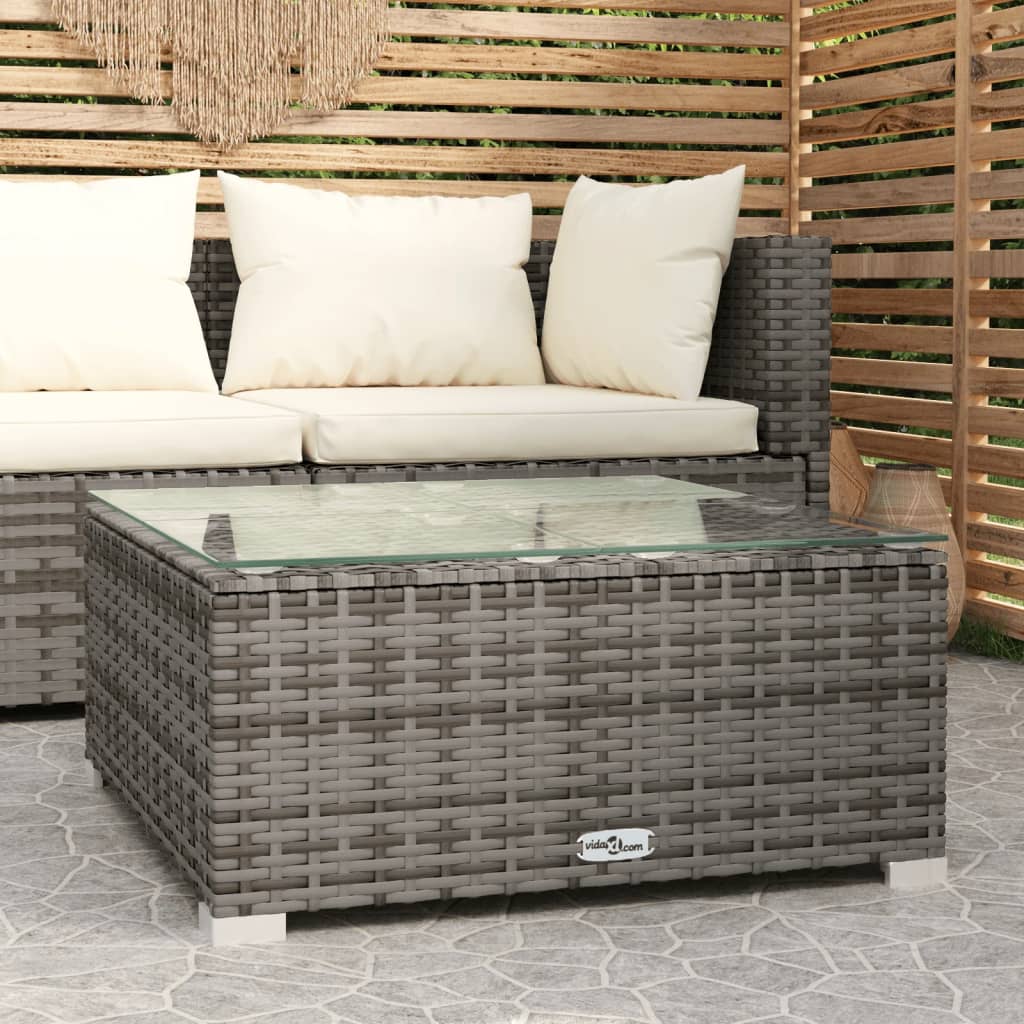 Garten-Couchtisch Braun 60x60x30 cm Poly Rattan und Glas