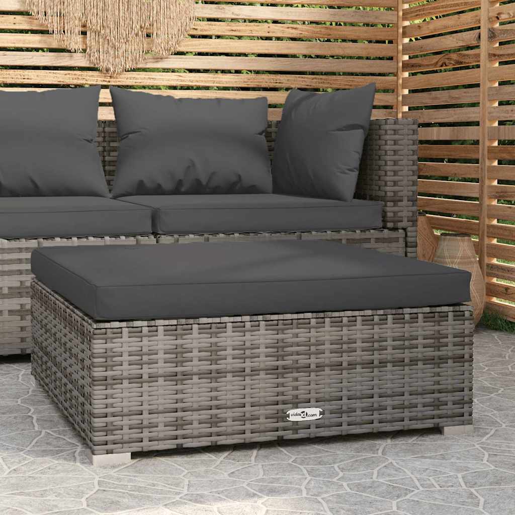 vidaXL Garten-Fußhocker mit Kissen Schwarz 70x70x30 cm Poly Rattan