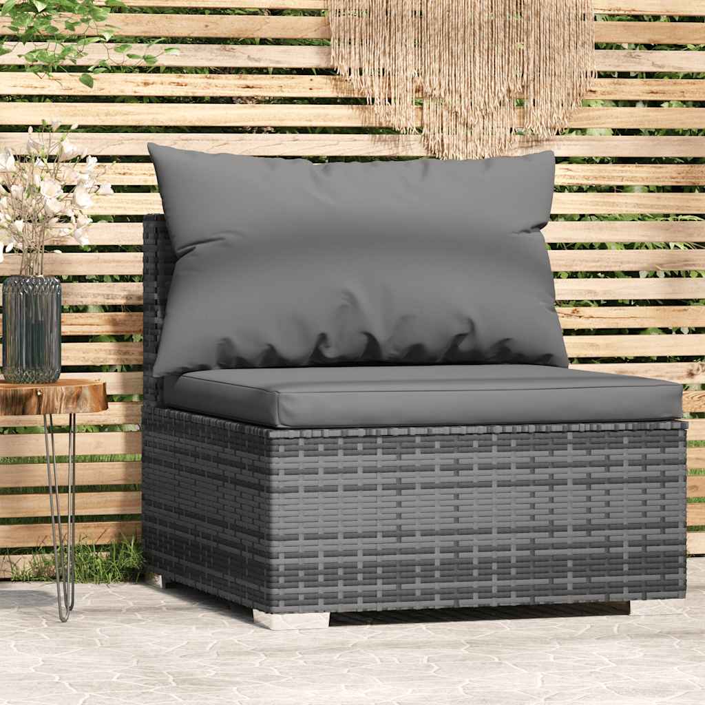 vidaXL Garten-Mittelsofa mit Kissen Schwarz Poly Rattan