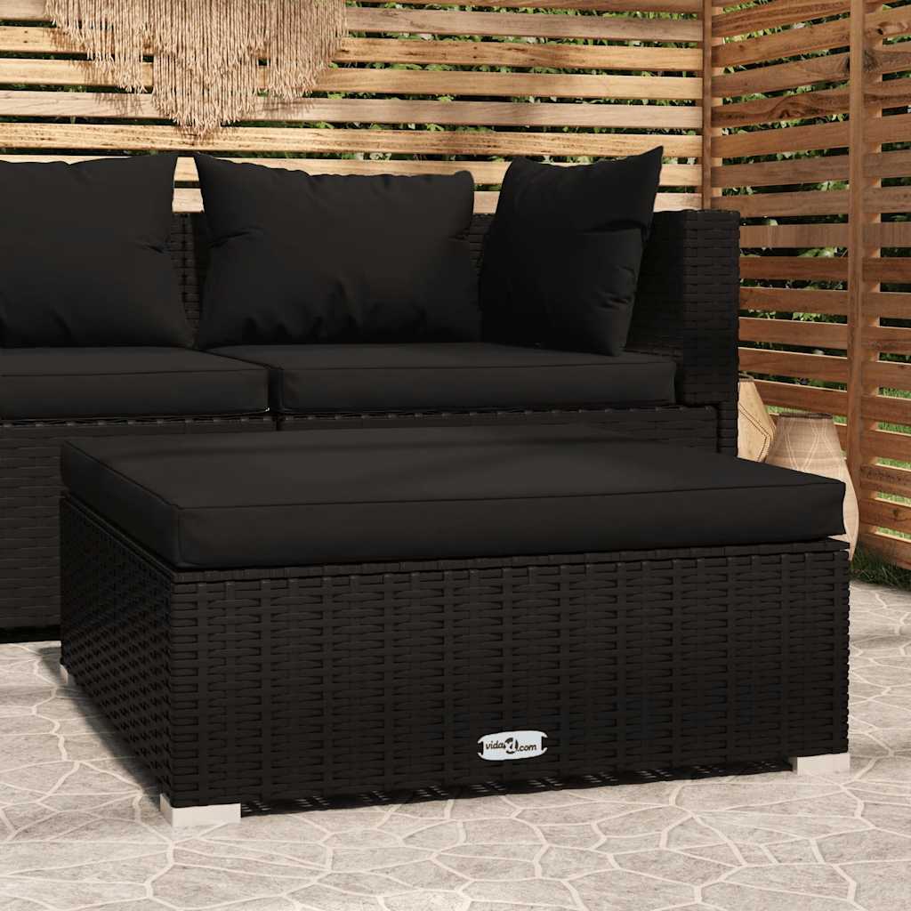 vidaXL Garten-Fußhocker mit Kissen Schwarz 70x70x30 cm Poly Rattan