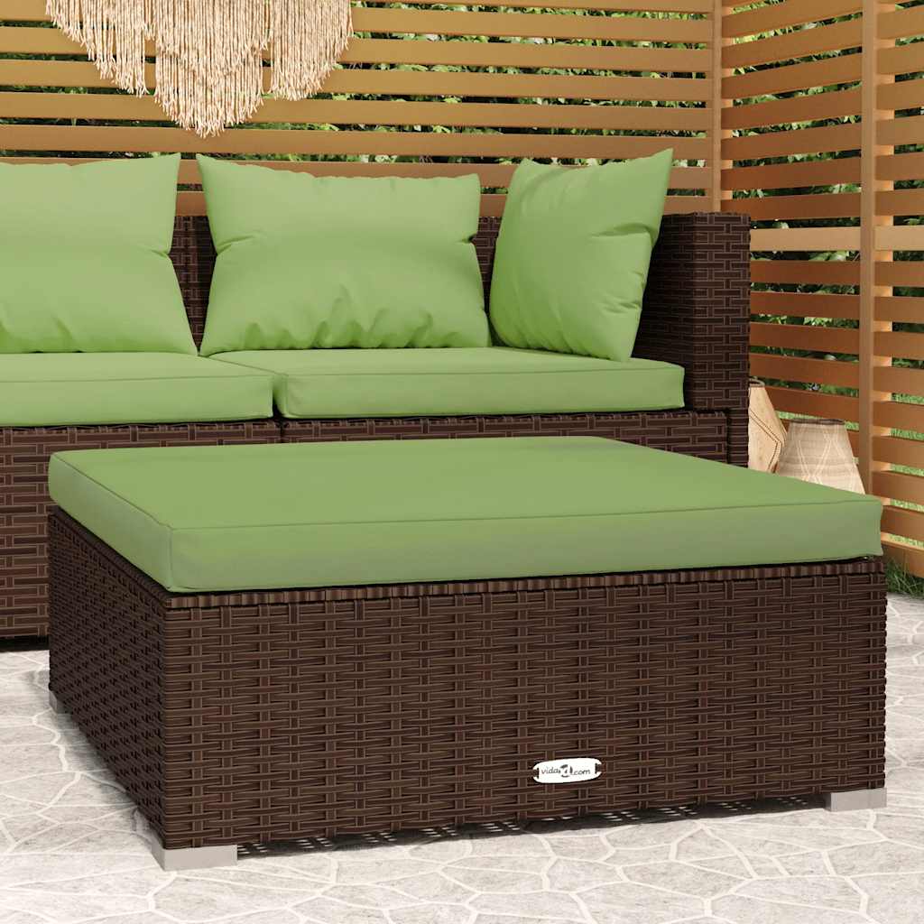 vidaXL Garten-Fußhocker mit Kissen Schwarz 70x70x30 cm Poly Rattan