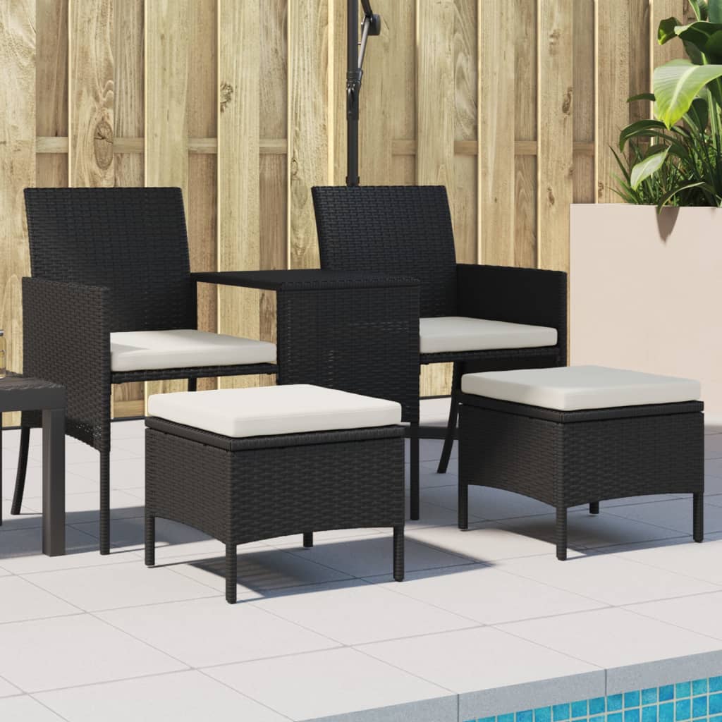 vidaXL Gartensofa 2-Sitzer mit Tisch und Hockern Braun Poly Rattan
