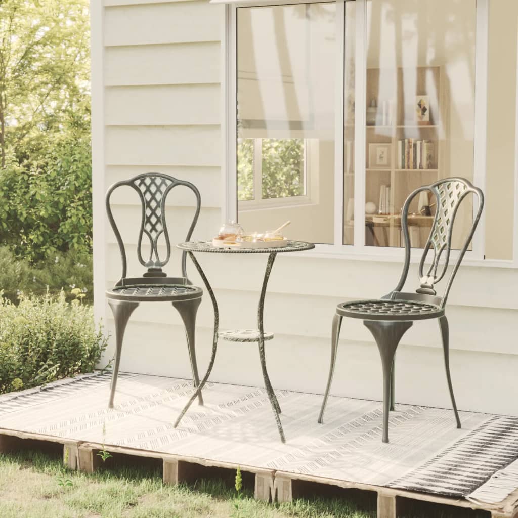 3-tlg. Bistro-Set Aluminiumguss Grün