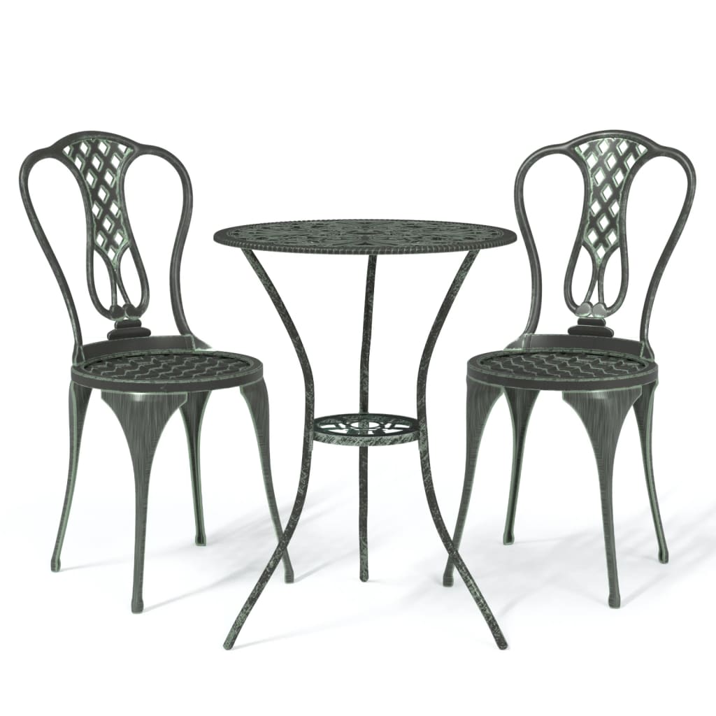 3-tlg. Bistro-Set Aluminiumguss Grün