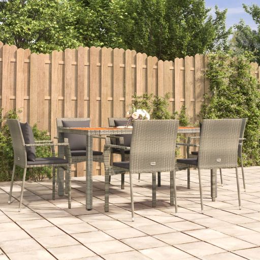 3-tlg. Garten-Essgruppe mit Kissen Schwarz Poly Rattan