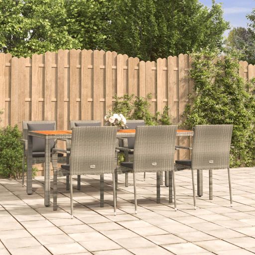3-tlg. Garten-Essgruppe mit Kissen Schwarz Poly Rattan