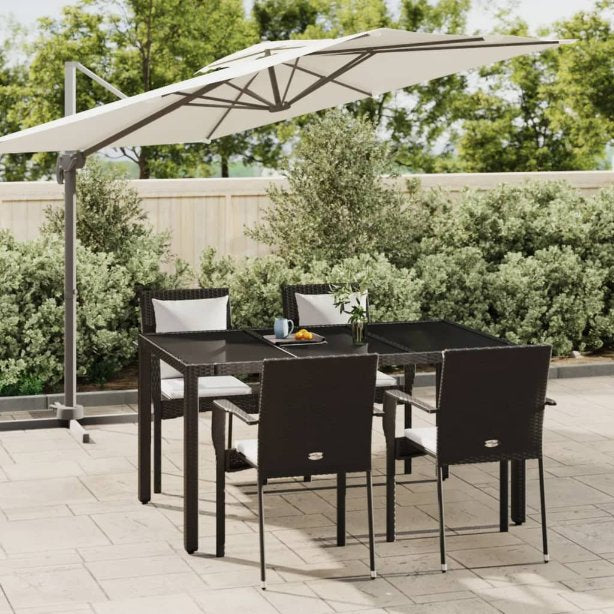 3-tlg. Garten-Essgruppe mit Kissen Schwarz Poly Rattan