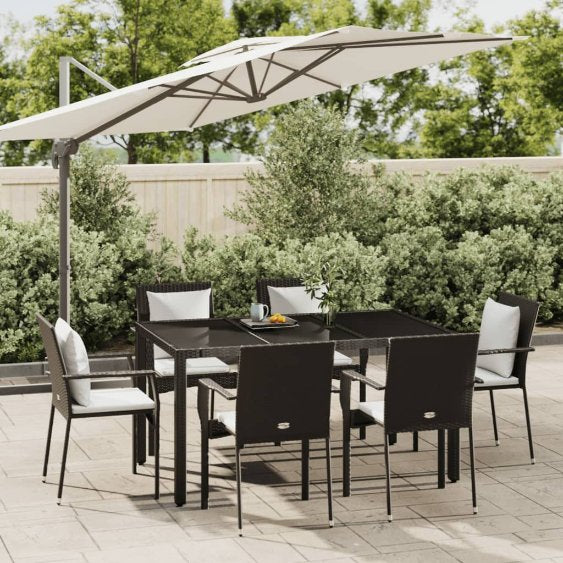 3-tlg. Garten-Essgruppe mit Kissen Schwarz Poly Rattan