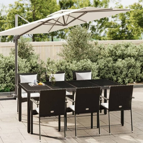 3-tlg. Garten-Essgruppe mit Kissen Schwarz Poly Rattan