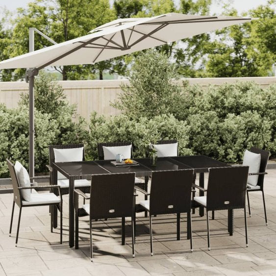 3-tlg. Garten-Essgruppe mit Kissen Schwarz Poly Rattan
