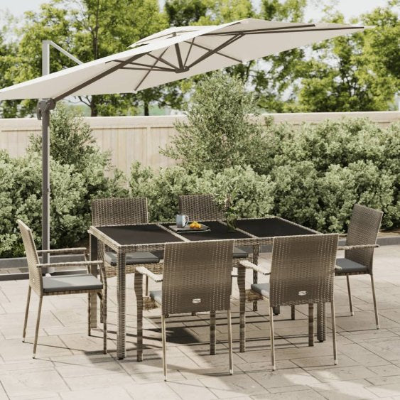 3-tlg. Garten-Essgruppe mit Kissen Schwarz Poly Rattan