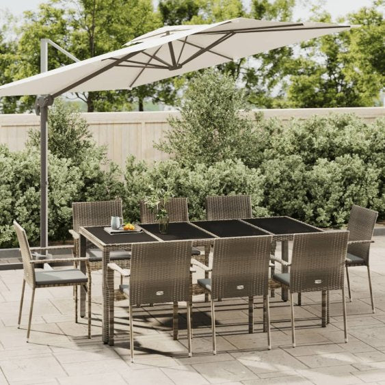 3-tlg. Garten-Essgruppe mit Kissen Schwarz Poly Rattan