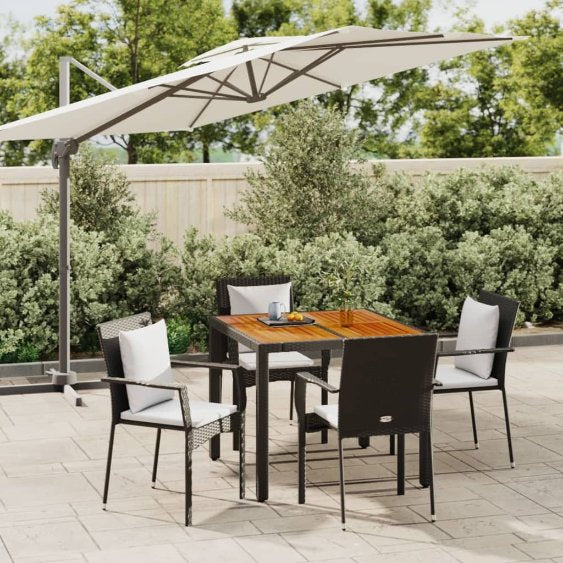 3-tlg. Garten-Essgruppe mit Kissen Schwarz Poly Rattan