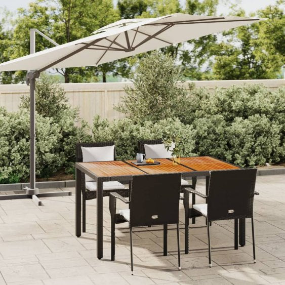 3-tlg. Garten-Essgruppe mit Kissen Schwarz Poly Rattan