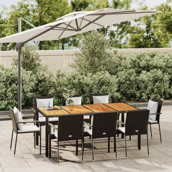 3-tlg. Garten-Essgruppe mit Kissen Schwarz Poly Rattan