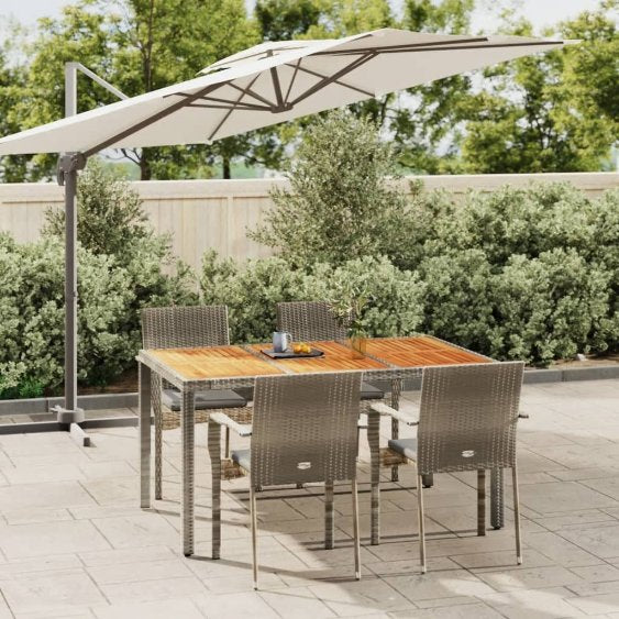 3-tlg. Garten-Essgruppe mit Kissen Schwarz Poly Rattan