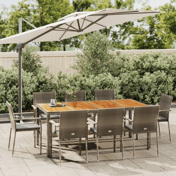3-tlg. Garten-Essgruppe mit Kissen Schwarz Poly Rattan