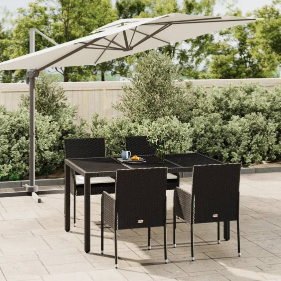 3-tlg. Garten-Essgruppe mit Kissen Schwarz Poly Rattan