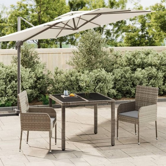 3-tlg. Garten-Essgruppe mit Kissen Schwarz Poly Rattan